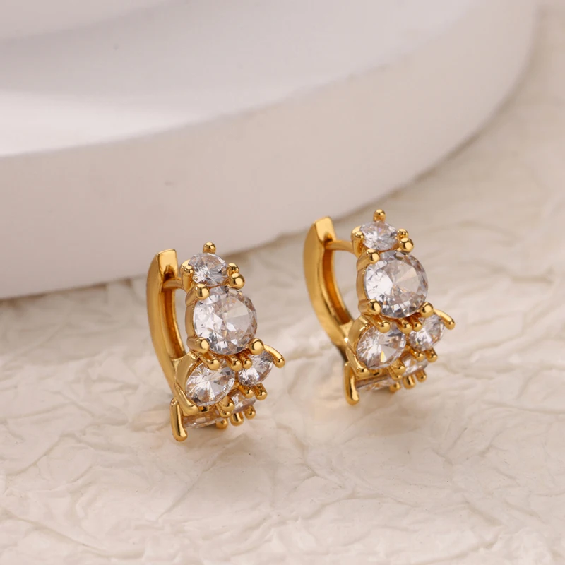 

Zircon Round Stud Earrings For Women Stainless Steel Gold Color Crystal Piercing Earring Female Fashion Party Jewelry Gift BFF