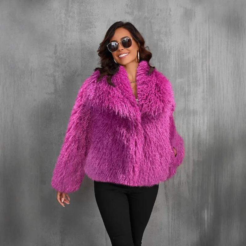 Big Lapel Faux Fur Coat Women Short Styles Fashion Fox Fur Jacket Autumn Warm Fluffy Solid Color Tops Jacket Women's Clothing