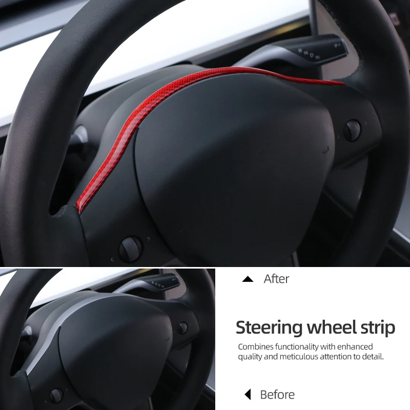 For Tesla Model 3 2017-2022 Model Y 2019-2024 Carbon Fiber Steering Wheel Panel Trim Strip Sticker Car Interior Tuning Accessory view 4