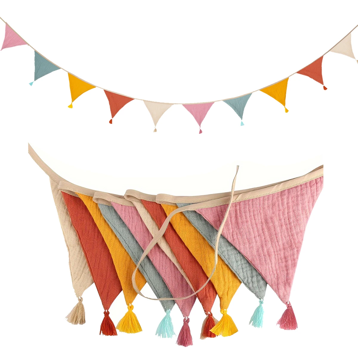 1 Juego de banderines de tela para guardería, 10 banderas triangulares con borla, decoración para fiesta de cumpleaños, pancarta para el hogar, Baby Shower, guirnalda de Carnaval