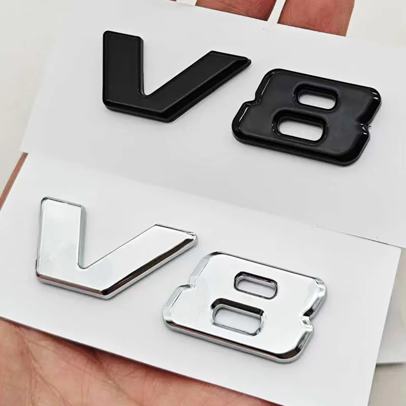 Image of ABS Chrom Schwarz V8 Buchstaben Emblem Aufkleber Auto Kotflügel Abzeichen Sticker für Mercedes Benz AMG GL ML SL 500 220 C63 S500 V8 Zubehör