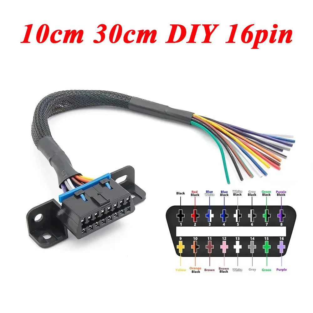 

10cm 30cm DIY 16pin J1962 OBD2 Extension Cable Male Line To Female Automotive Car Diagnostic Auto Tool OBD 2 Connector
