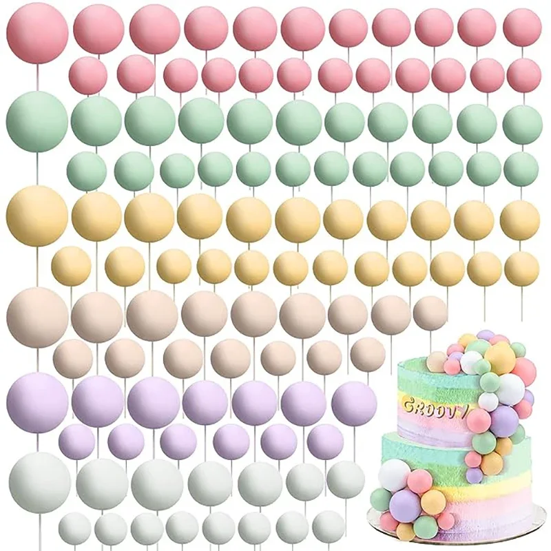 100Pcs Wholesale Balls Cake Toppers 2-4Cm Silver Pink Brown Boho Balls Cake Topper Birthday Party Wedding Baby Shower Cake Deocr