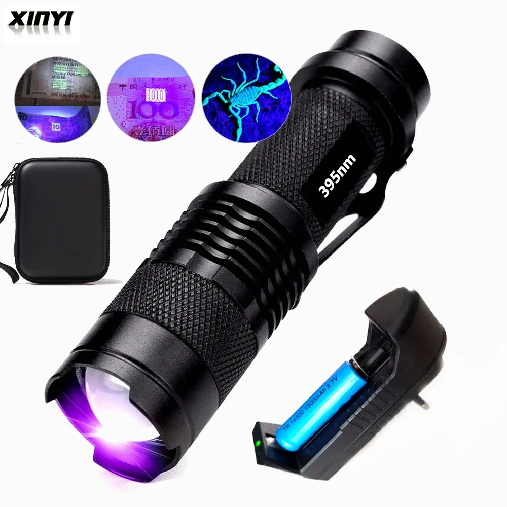 

LED UV flashlight Mini flashlight with zoom function Mini UV black light pet urine stain detector