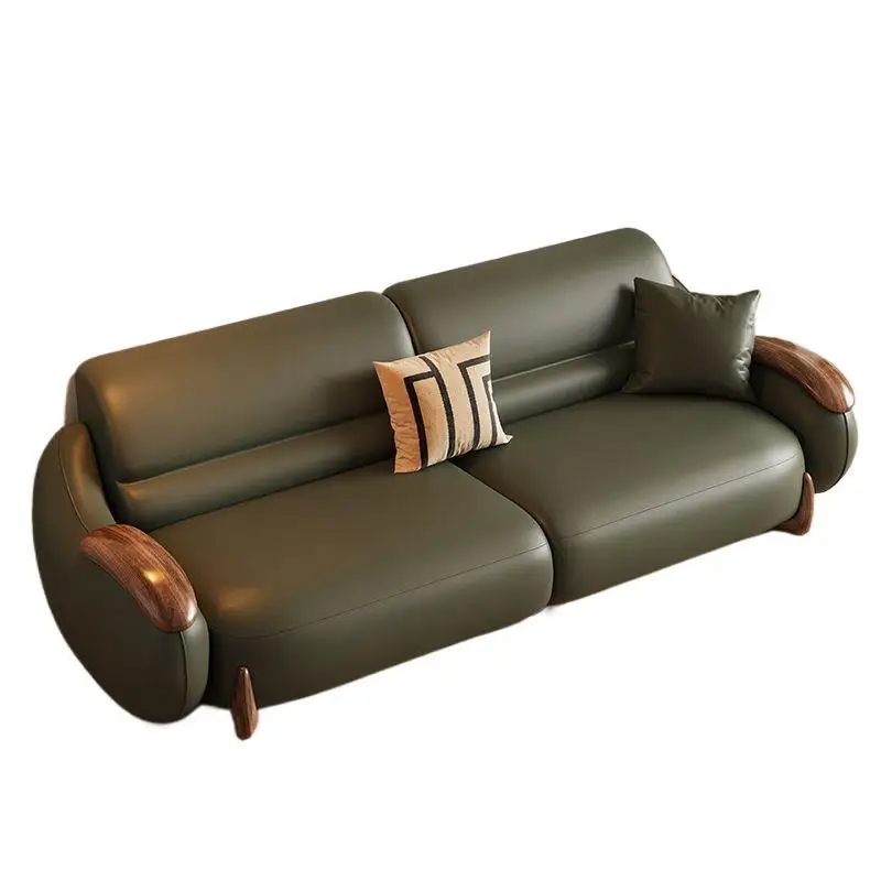 

New leather sofa cowhide sofa villa new Chinese living room modern simple size apartment imported ebony