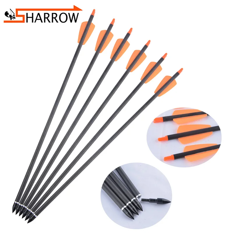 

10pcs 8.5/16" Spine 350 Pure Carbon Arrow 2pcs Rubber Feathers Archery Shooting Crossbow Bolts Arrows for Hunting Accessories