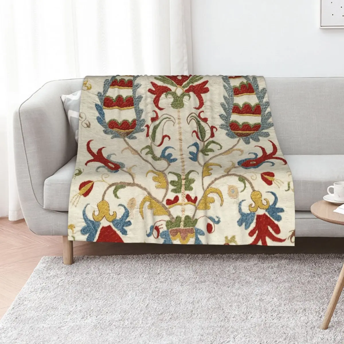 Vintage Bohemian Suzani 4 Throw Blanket Plush Camping Thermals For Travel Nap Custom Single Blankets