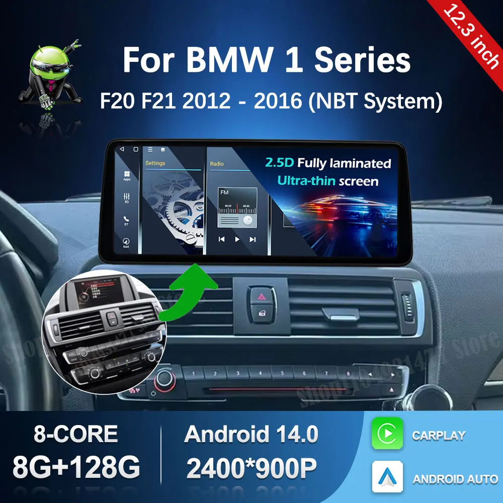Android 14 BT для BMW 1 серии F20 F21 2012 2013-2016 Аксессуары для систем NBT GPS Ультратонкий экран Автомобильный видеомультимедийный плеер