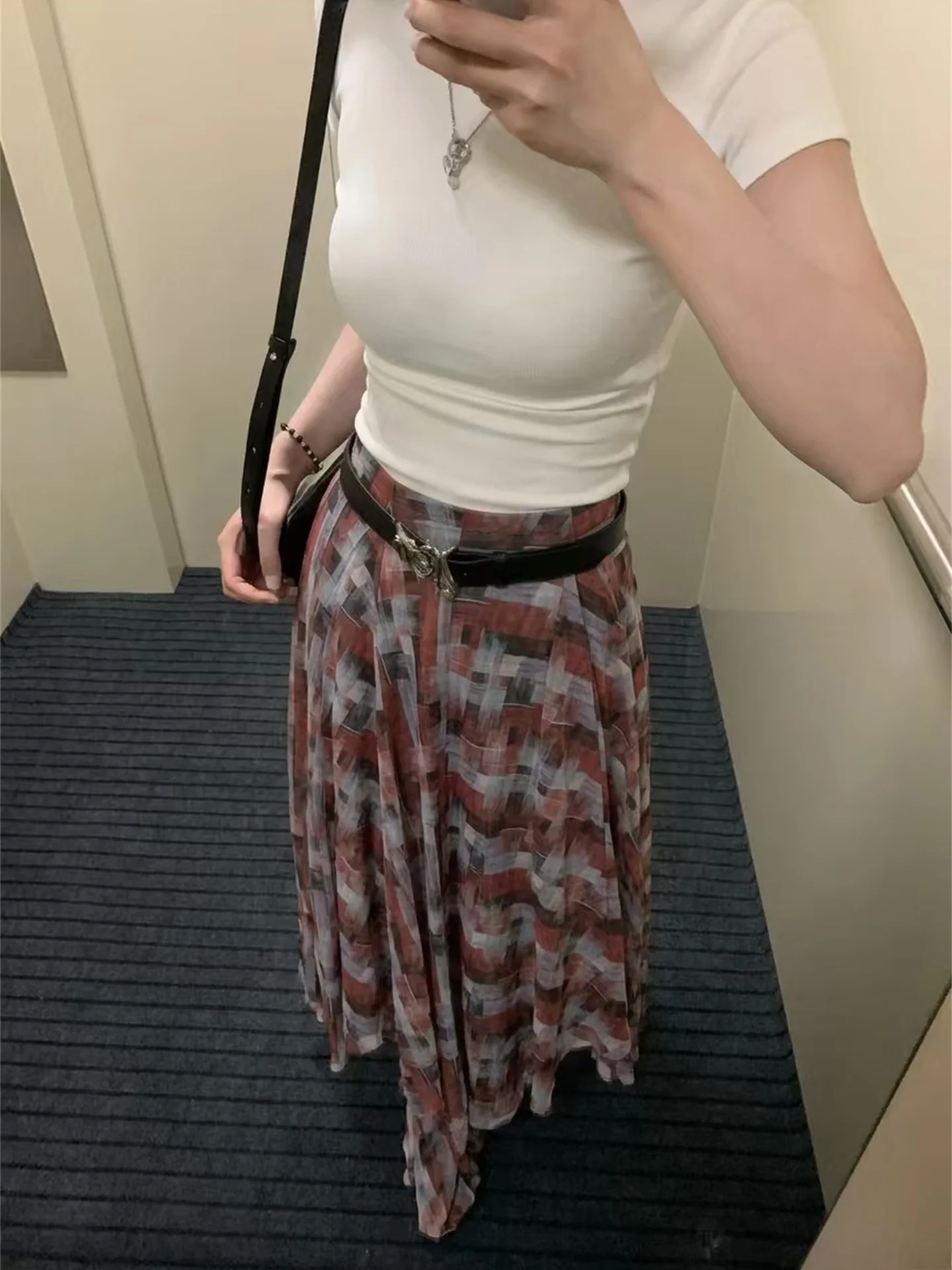 BANA Summer 2026 New Style Long Plaid Skirt Women's High Waist A-Line Skirt Casual City Walk Travel Shopping Skirt
