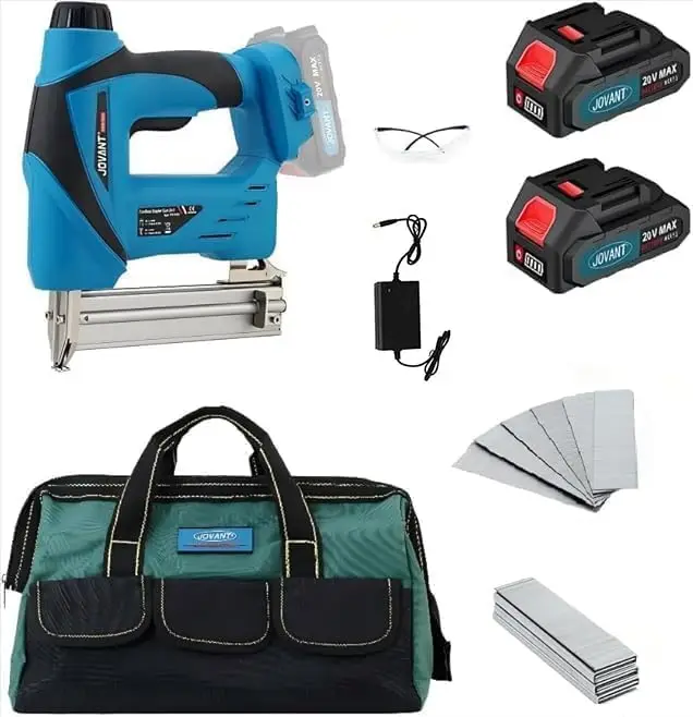 

Cordless 2-in-1 Nail Gun with 2 Batteries and 800pcs Nails/Staples for Woodworking, Upholstery, and DIY