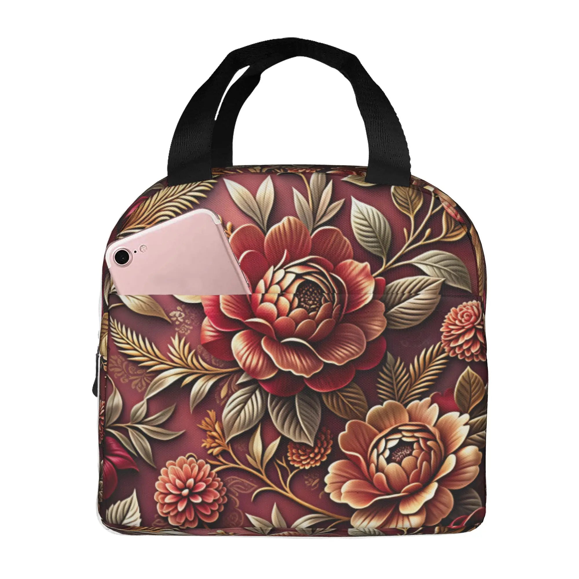 Fashion Trend 3D Flowers Insulated Lunch Bag for School Office Luxury High 3D Floral Waterproof Cooler Thermal Bento Box