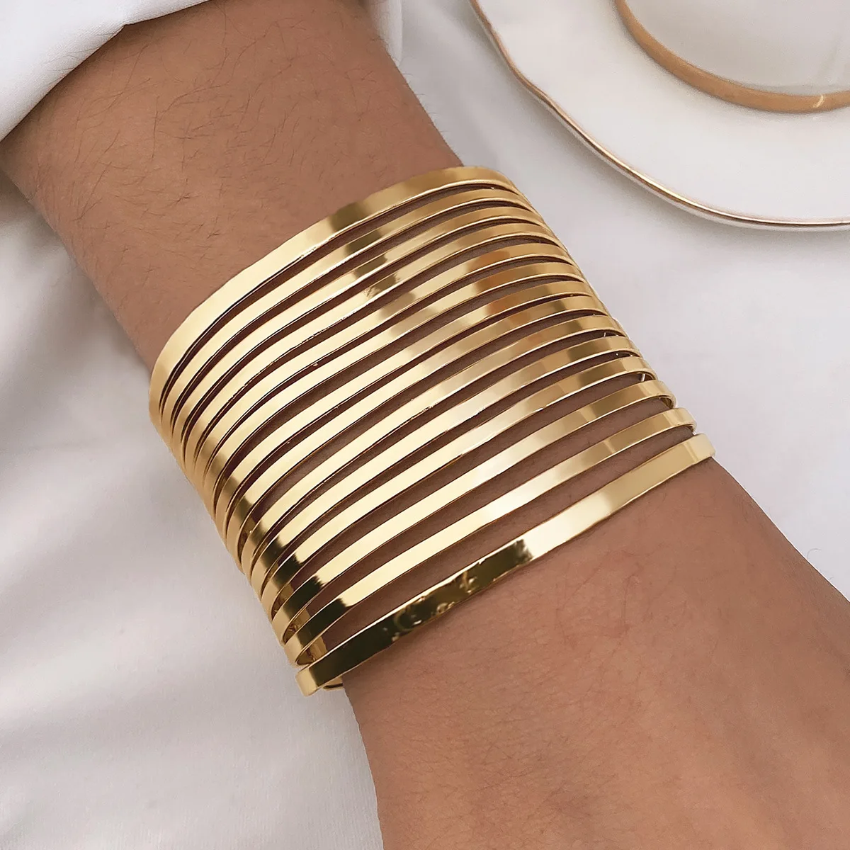 DIEZI Hip Hop Hollow Out Cuff Wide Bangles Vintage Fashion Gold Silver Color Bangle For Women Men Bracelets 2024 New Jewelry
