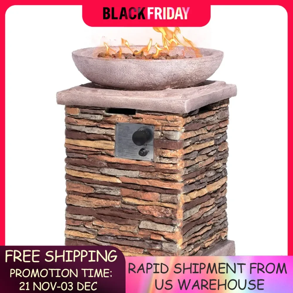 

Outdoor Propane Fire Pit, Gas Fire Pit for Outside Patio Outdoor Fire Table Column 40,000 BTU w Lava Rocks Waterproof Cover