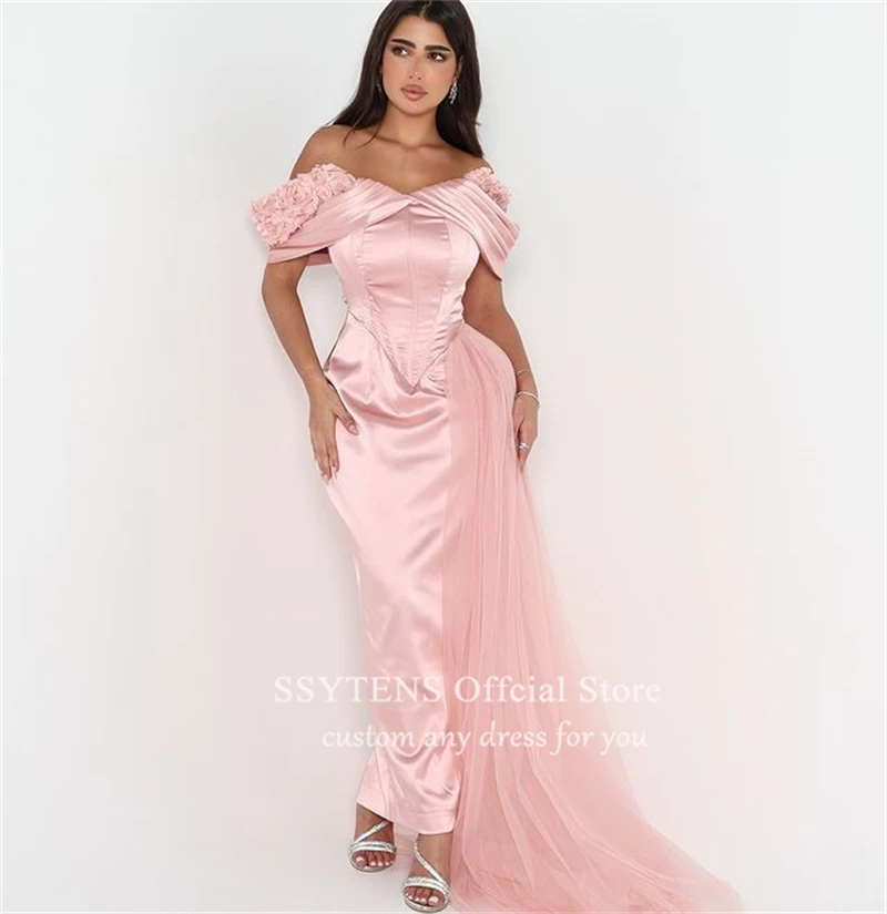 SSYTENS ปิดไหล่ชุดราตรีผู้หญิง Elegant สีชมพู Saudi งานแต่งงานชุดอย่างเป็นทางการข้อเท้าความยาว Custom Prom Gowns