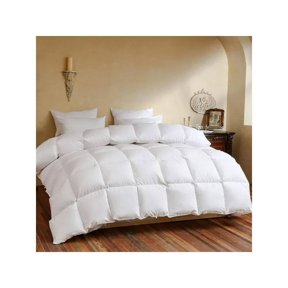 

Luxury 100% Cotton 750FP Goose Down Comforter King Size 58 Oz,Fluffy Duvet Insert for All Season,Ultra-Soft Medium Warmth Hotel