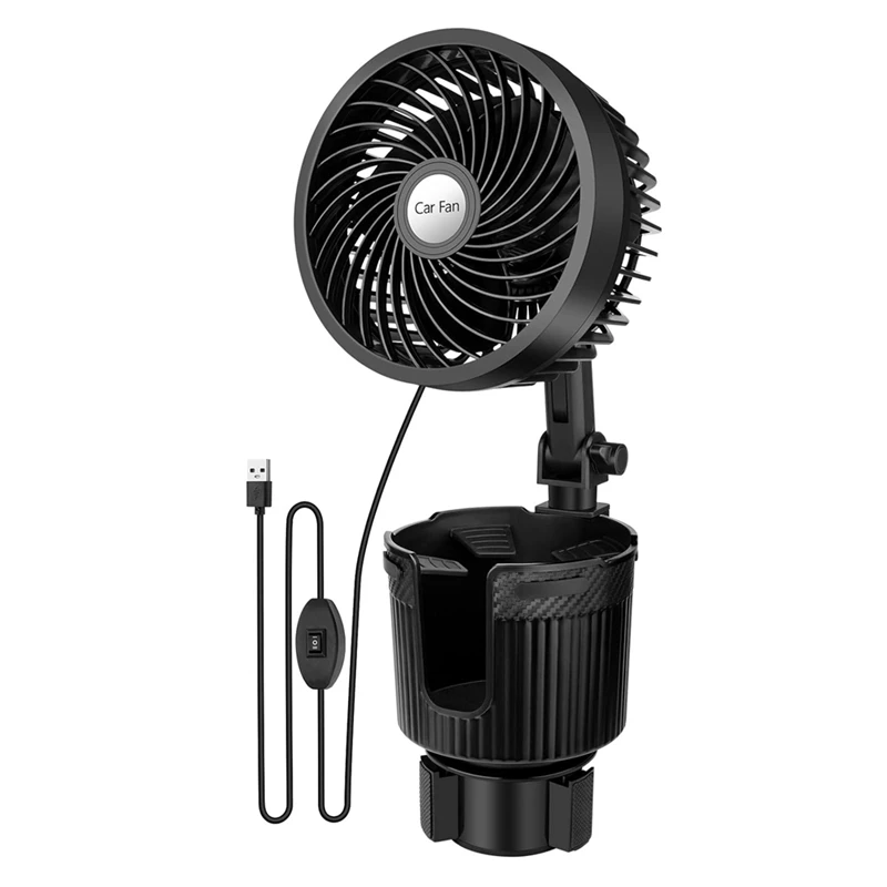 

Car Fan, 2 In 1 USB Fan Car Cup Holder Expander With Adjustable Base, 6Inch Rotatable 2 Speed Portable Auto Cooling Fan Parts