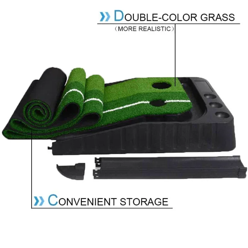 

Mini Golf Game Practice Equipment Golf Practice Equipment Golf Putting Green Mat 3m with Ball Return Function 2 Holes Suitable f