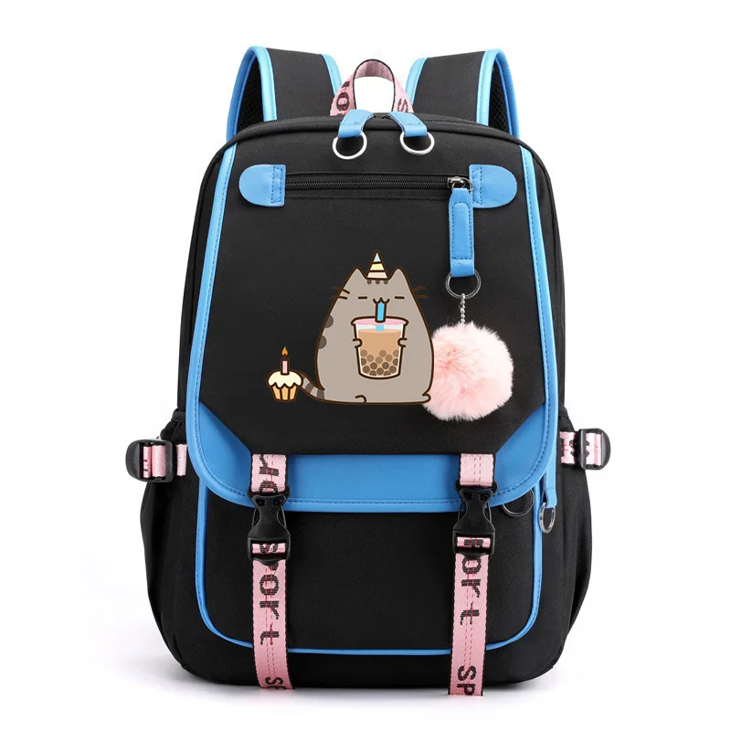 

Cute Cat Drink Milk Tea Canvas Backpack Students Bookbag Girls Boys Travel Laptop Bags cartoon cat Rucksack teens Backpacks