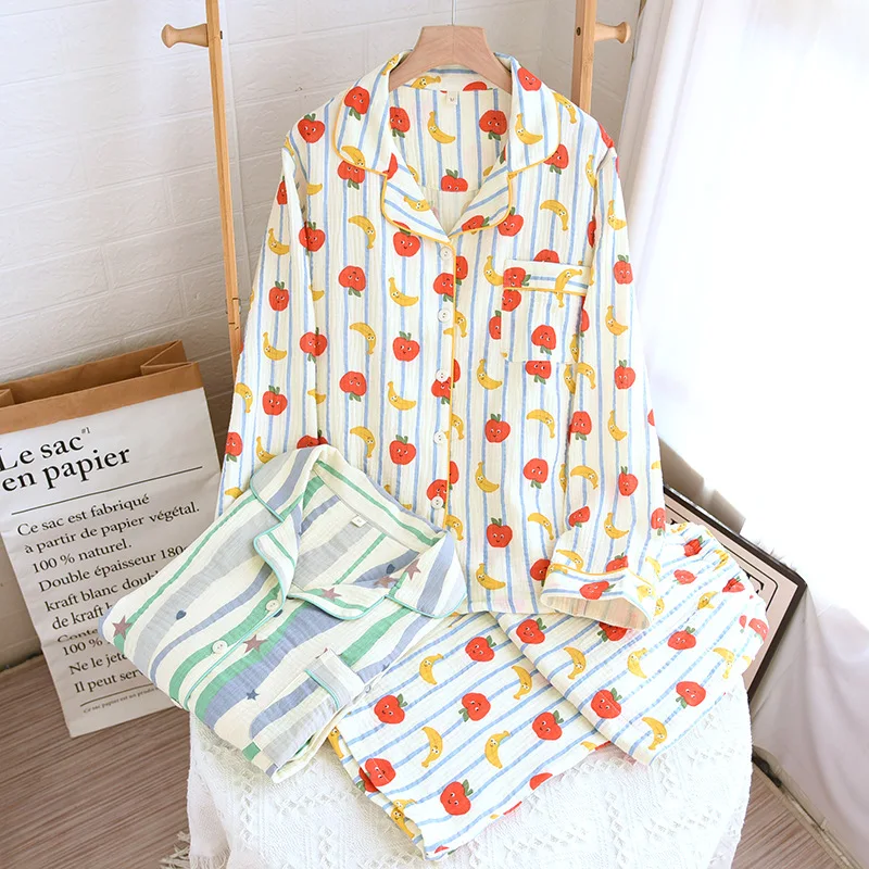 

Pure Cotton Gauze Pajamas Women's Autumn Long-sleeved Trousers Thin Korean Version Sweet Loungewear Two-piece Suit Outside