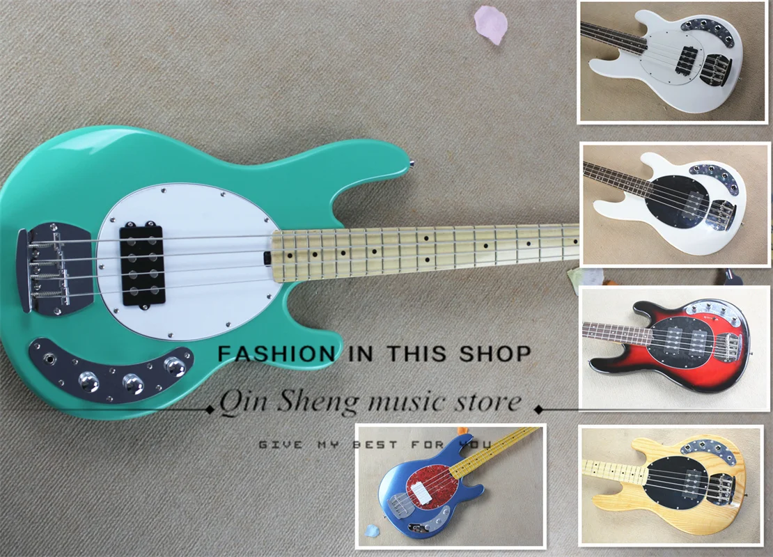 Surf green bass,4 strings electric bass,basswood body,maple neck,white pickguard,rAY bass,can custom color