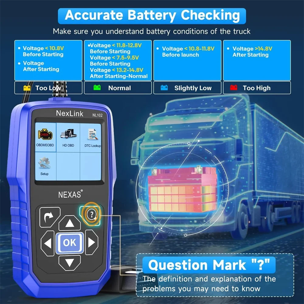 NEXAS NL102 HD Heavy Duty Diesel Truck Scanner Diagnostic Tool OBD2 Code Reader All System Support J1939 J1708 J1587