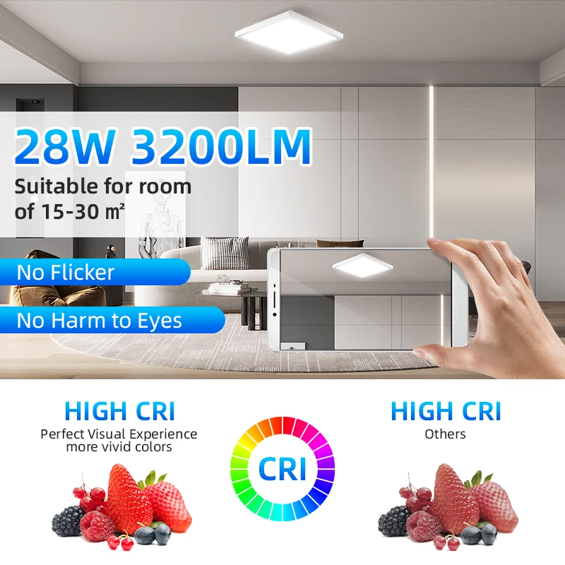 Ściemnialna lampa sufitowa Inteligentna lampa kwadratowa Wifi RGB LED do salonu Korytarz Garaż Zdalne sterowanie Światła górne Podświetlenie Alexa