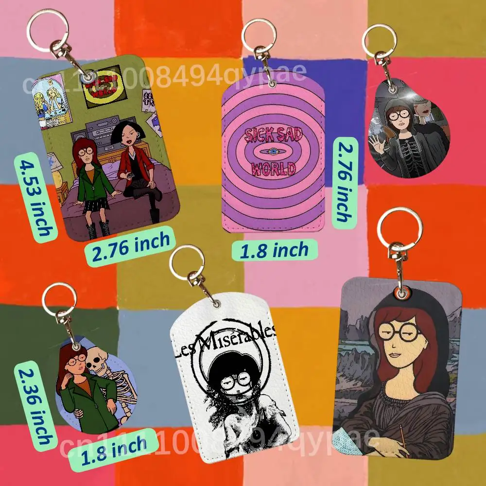 D-Daria Sick Sad World Leather Access Card Case Anti-lost Card Holder Keychain Accessories Fingerprint-proof Key Tag Ring