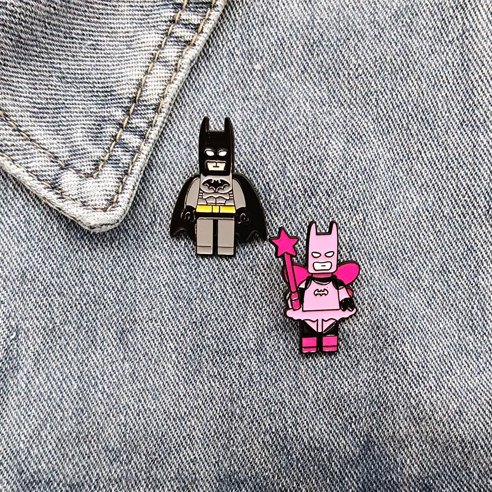Animierte Film Emaille Pin Cartoon Rosa Schwarz Fledermaus Broschen Revers Abzeichen Paar Zubehör Geschenke 2 Stücke