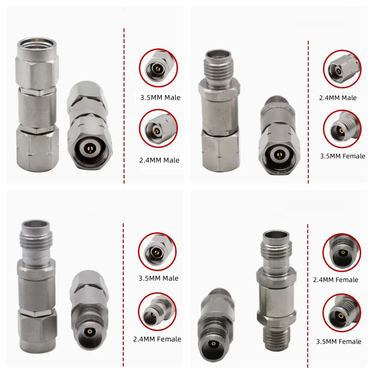 2.4MM to 3.5MM  stainless steel adapter 26.5GHZ 2.4MM Male to 3.5MM Female millimeter wave adapter