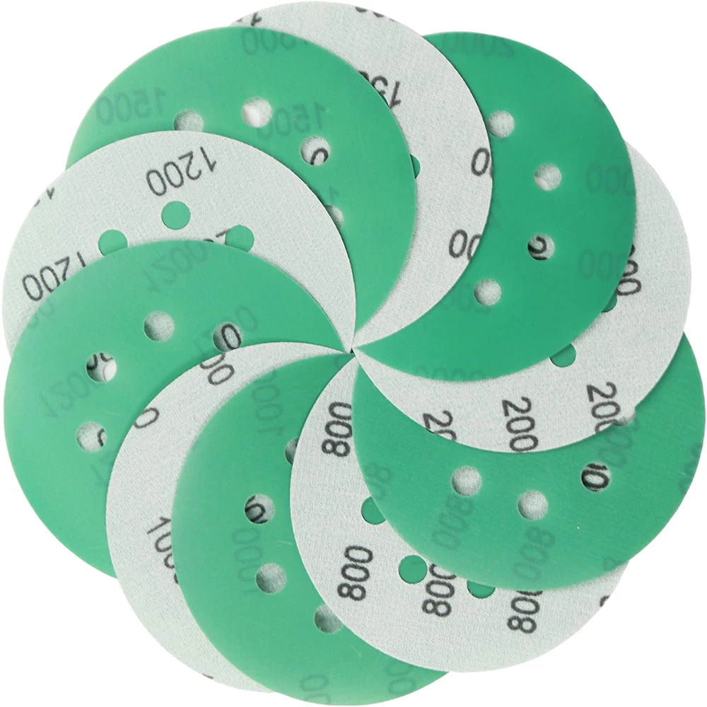

5Pcs 5 Inch 125MM 8 Holes Wet Dry Sanding Discs 60 to 2000 Grit Hook and Loop Polyester Film Sandpaper Abrasive Polishing Tools