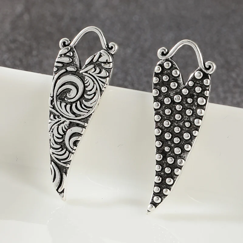 Ethnische Herzförmige Anhänger-Ohrringe für Frauen, Bohemian Asymmetrisches Design, Vintage-Schmuck Geschenke