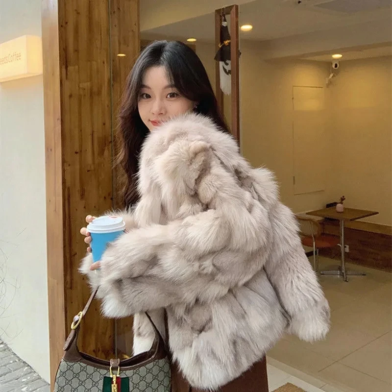 2024 Autumn Fashion Faux Fox Fur Coat Women Korea Fashion Warm Feather Coats Loose Short Outercoat Lady Party Elegant Outfits