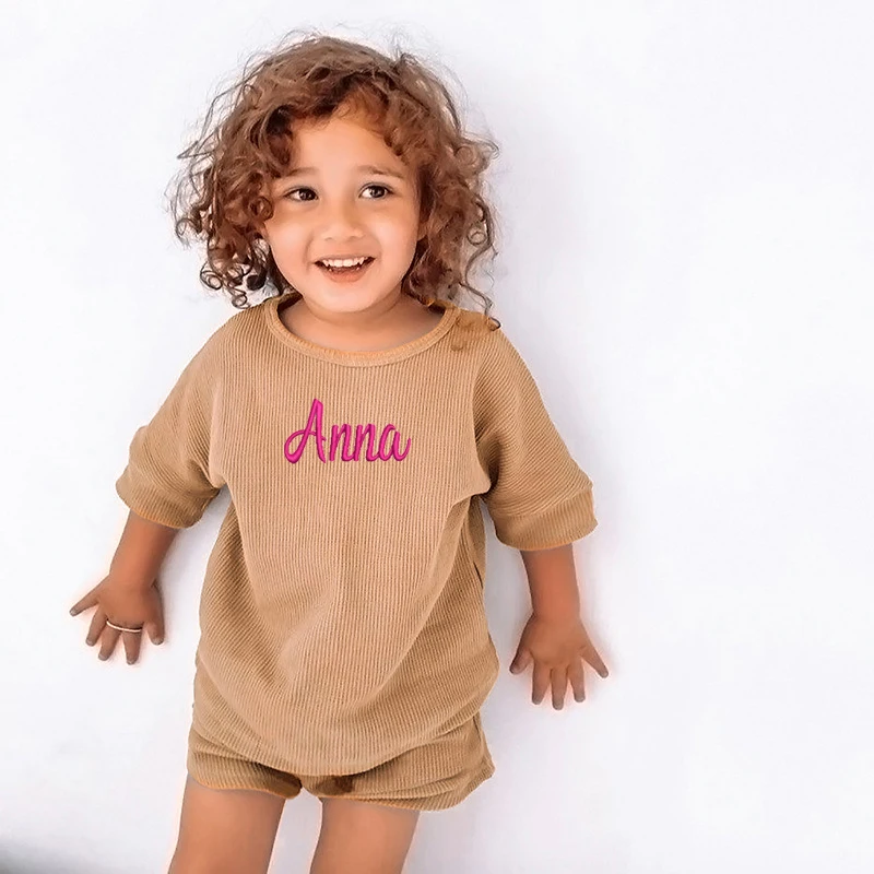 Personalised Baby Toddler Set Top Shorts Custom Embroidered Name Baby Toddler Summer Set Top and Shorts Set Baby Toddler Outfit