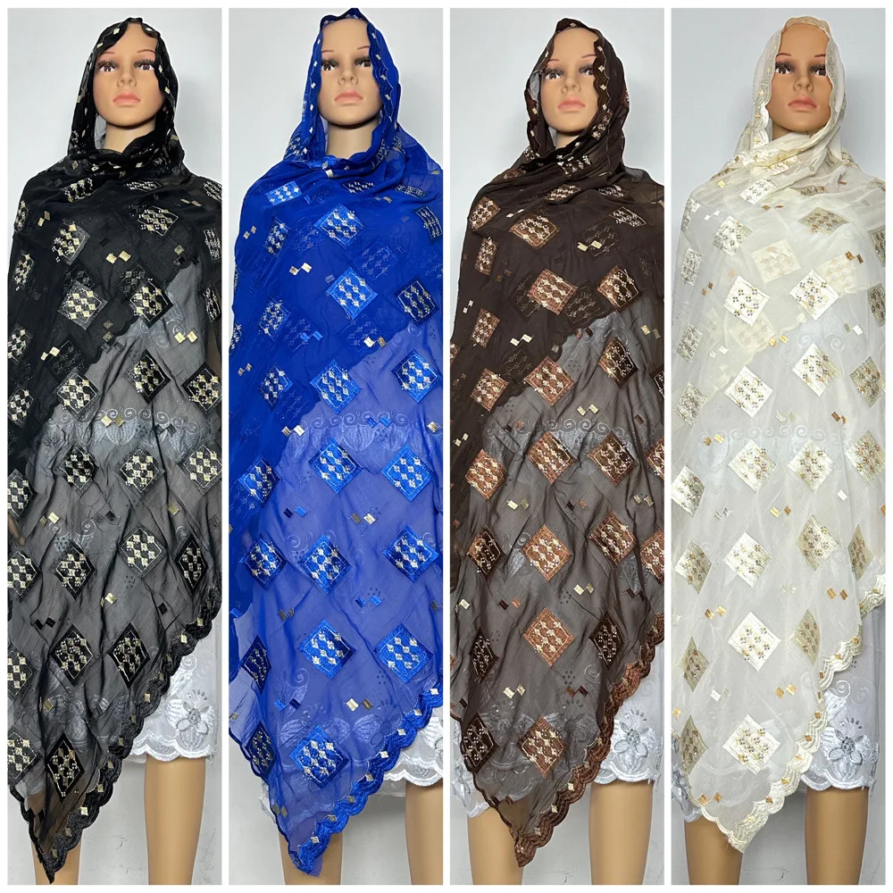 New Dubai Scarf For Muslim Women African Chiffon big Hijab Islam Hijab Pashmina Turban Headscarf Embroidery Shawls