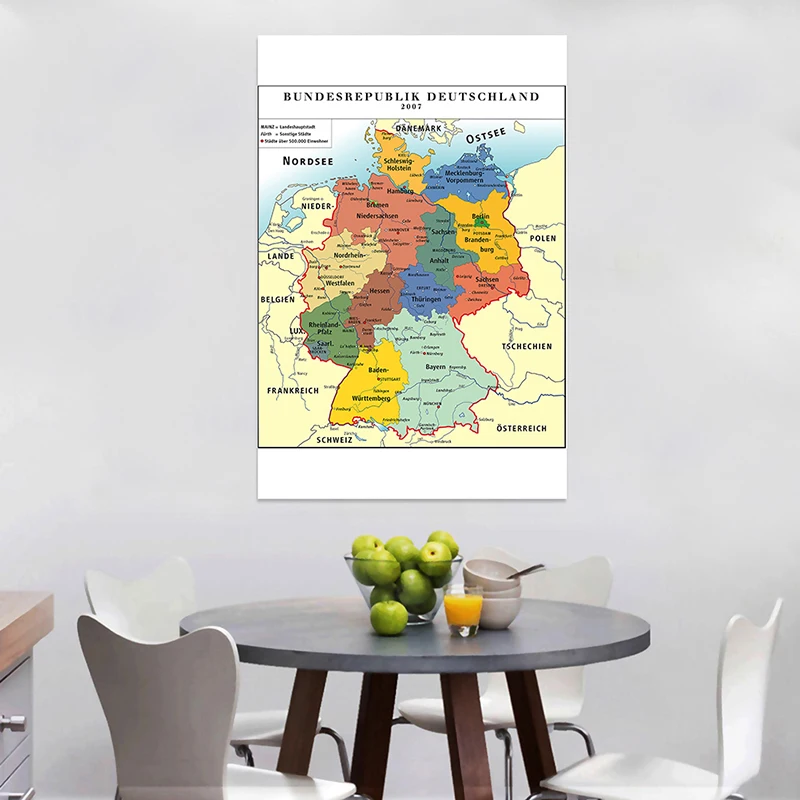 100*150cm The Germany Map In German Non-woven Print Unframed Canvas Painting Wall Art Poster Living Room Bedroom Home Decoration
