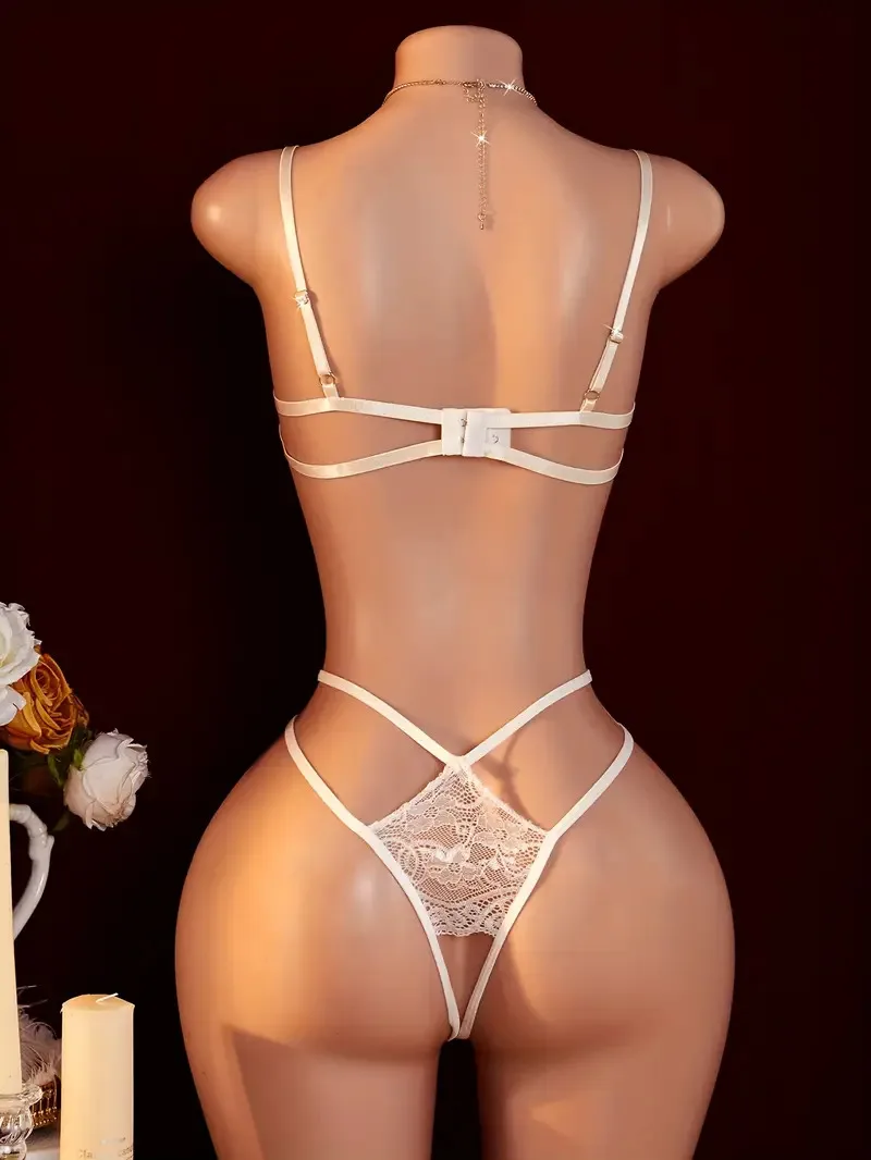 Sex Women's Open Deep V Lingerie Sets Sexy Lace Sheer Bodysuits Sex Crotchless Hollowed Out Doll Dresses Tights Pajamas Clothing image 4