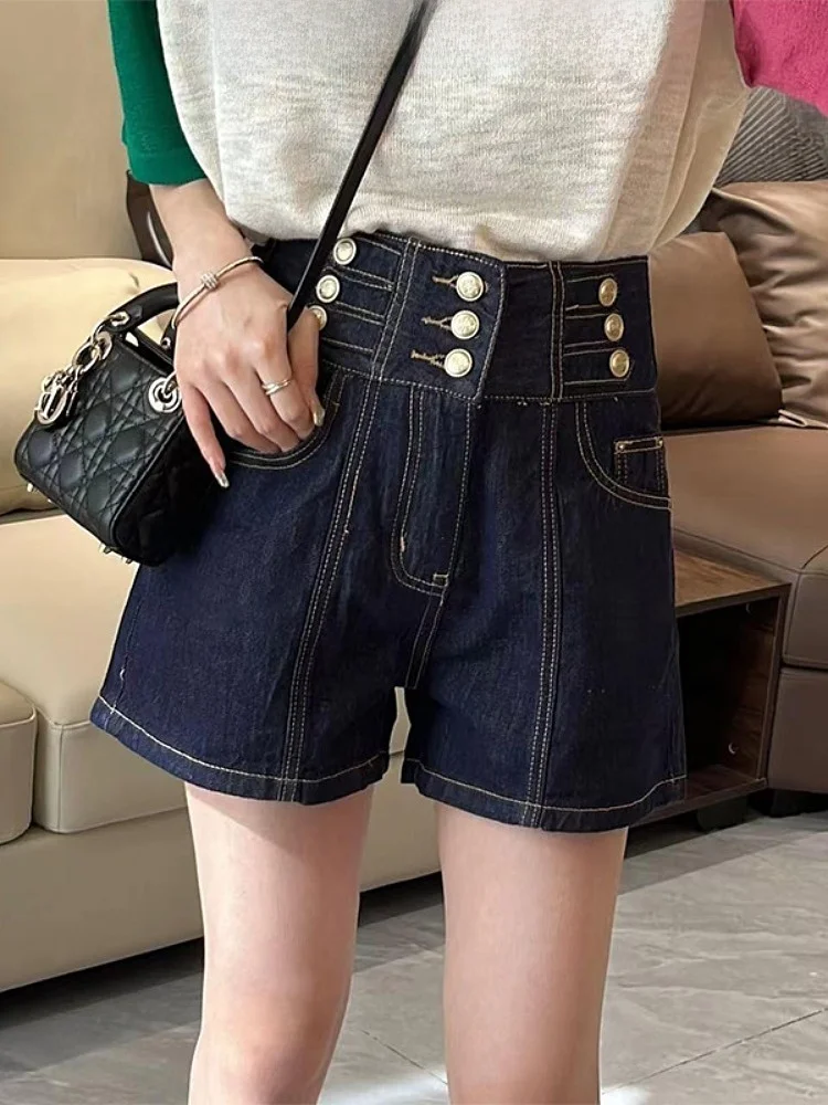 

Летние тонкие широкие джинсы трапециевидной формы с высокой талией, женские свободные брюки с вырезом, футболка с пуговицами, джинсовые синие