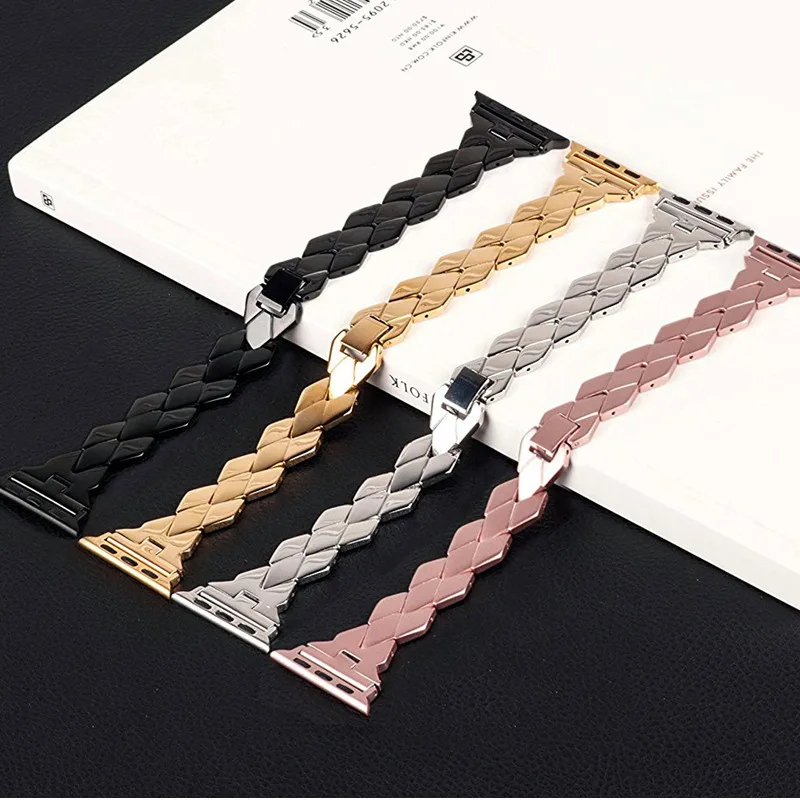 Stainless Steel strap for Apple Watch band 44mm 40mm 49mm 41mm 42mm Rhombic Metal Bracelet iwatch series ultra 3 4 se 6 7 8 band