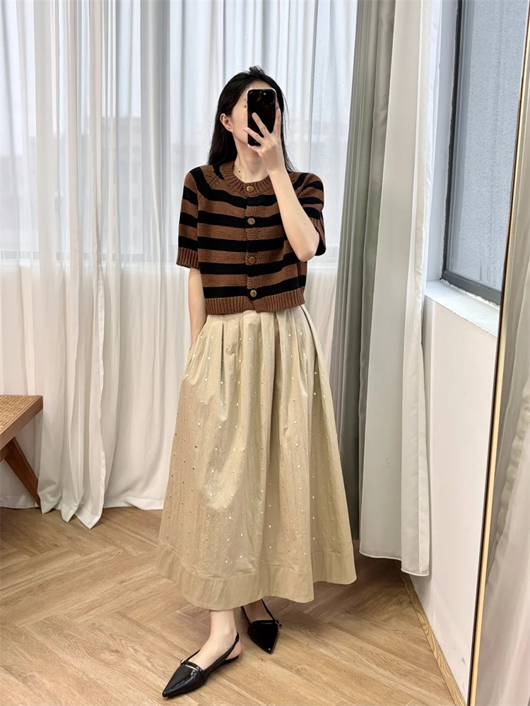 

y2k skirt Willow nail midi skirt pleated waist buckle long style versatile and not monotonous M Home 2024 early autumn new item