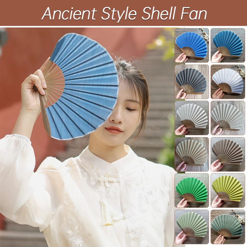 26x22cm Mini Shell Fan Cotton Linen Cloth Chinese Hanfu Folding  Hand Fan Women's Wedding Home Decoration Crafts Fan Gift