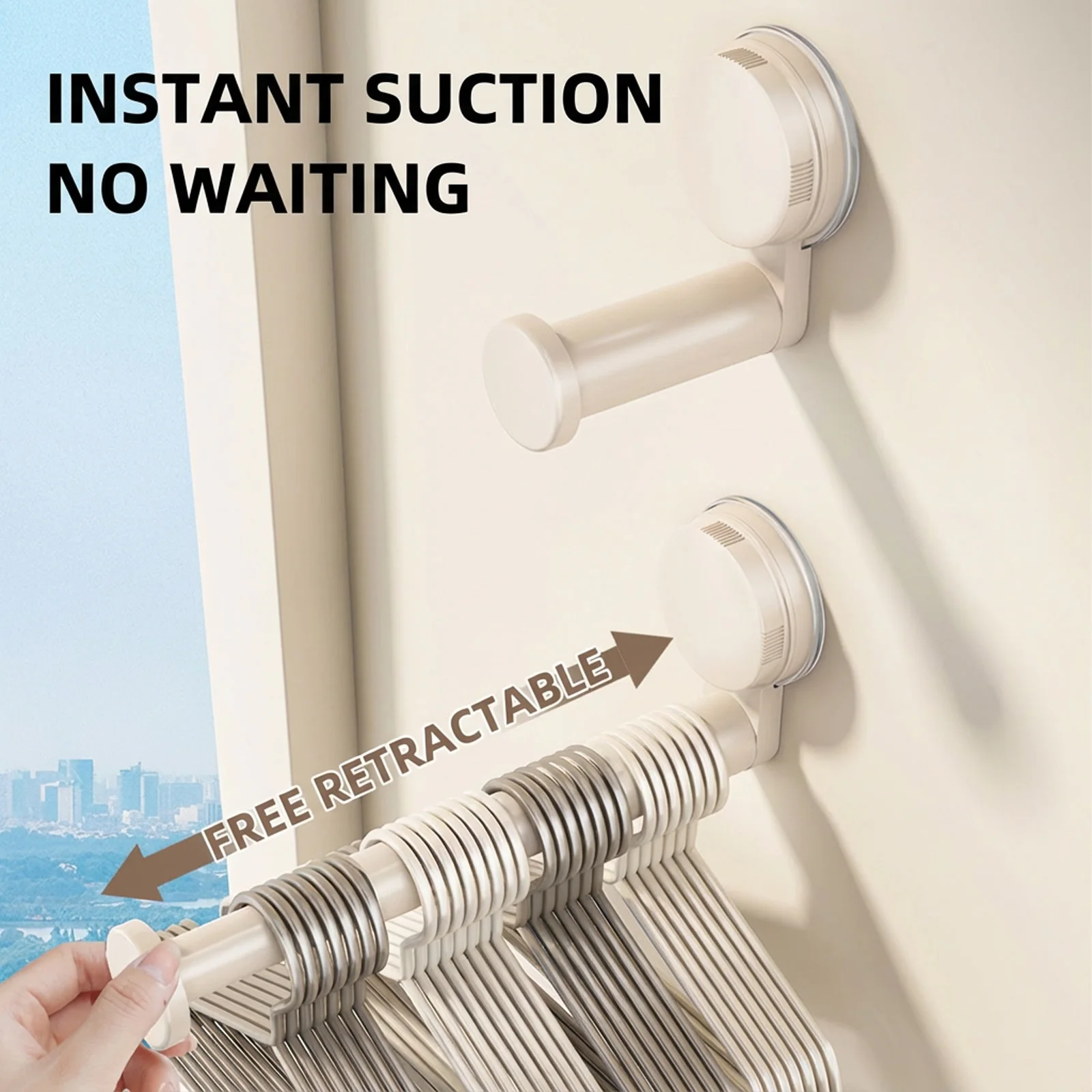 Suction Cup Wall Hooks for Clothes Adjustable Telescopic Hanger No Drill Hanging Organizer for Bathroom Balcony Storage