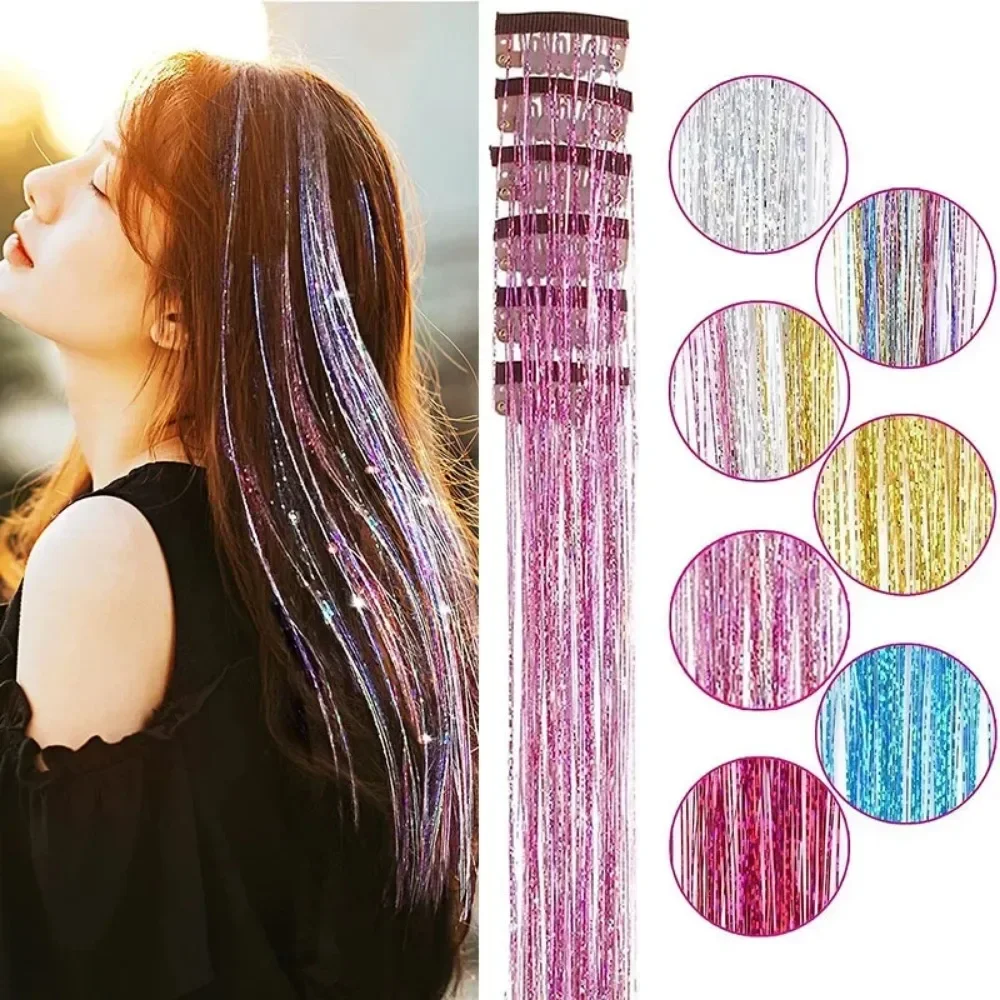 6Pcs Clip Hair Tinsel Laser Gold Wire Shiny BB Hairclip Heat Resistan Fairy Hair Tinsel Hair Extension Hairstyle Accessory