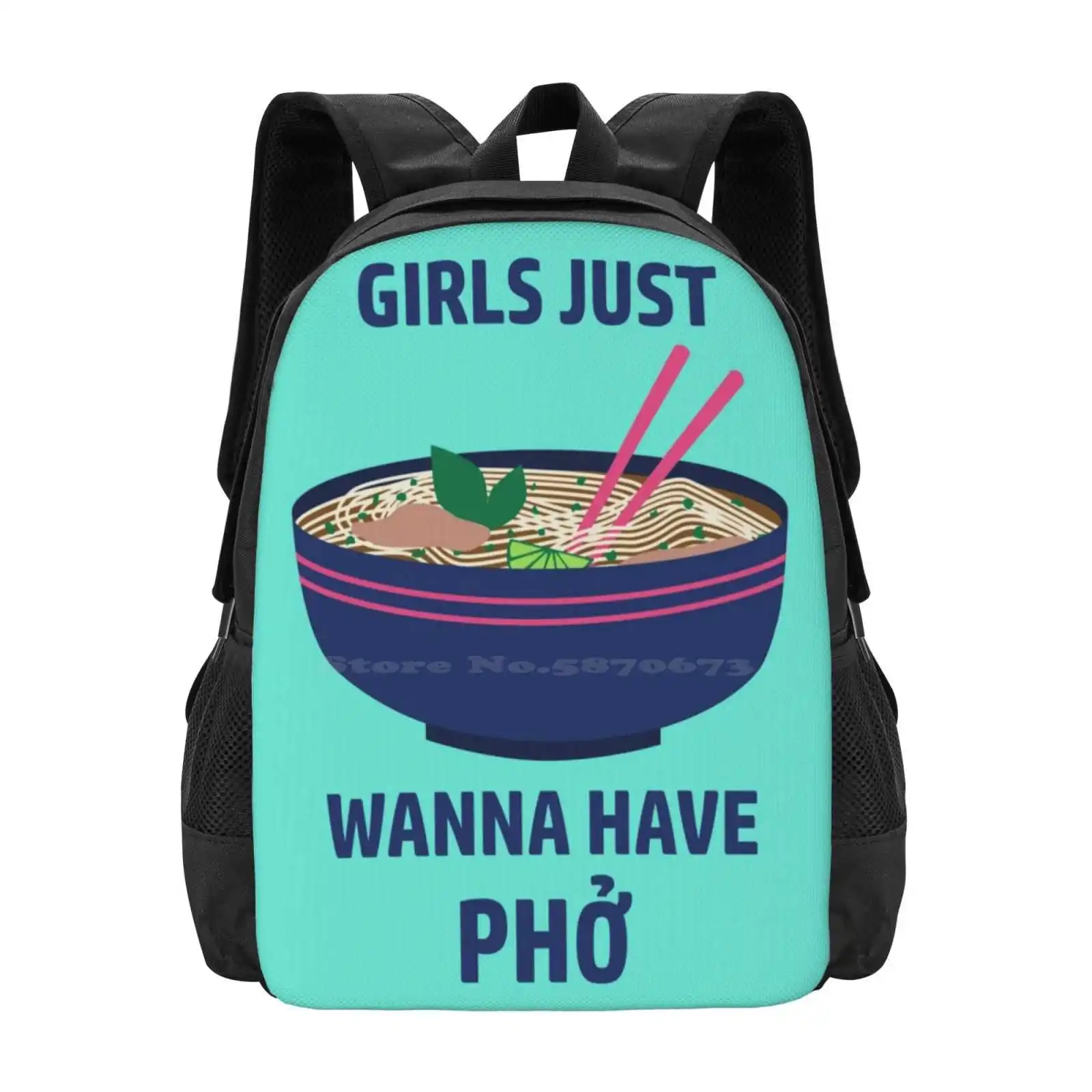 

Girls Just Wanna Have Pho Pattern Design Bag Студенческий рюкзак Pho Food Funny Geeky Girlie Puns Punny Вьетнамская лапша 80-х годов