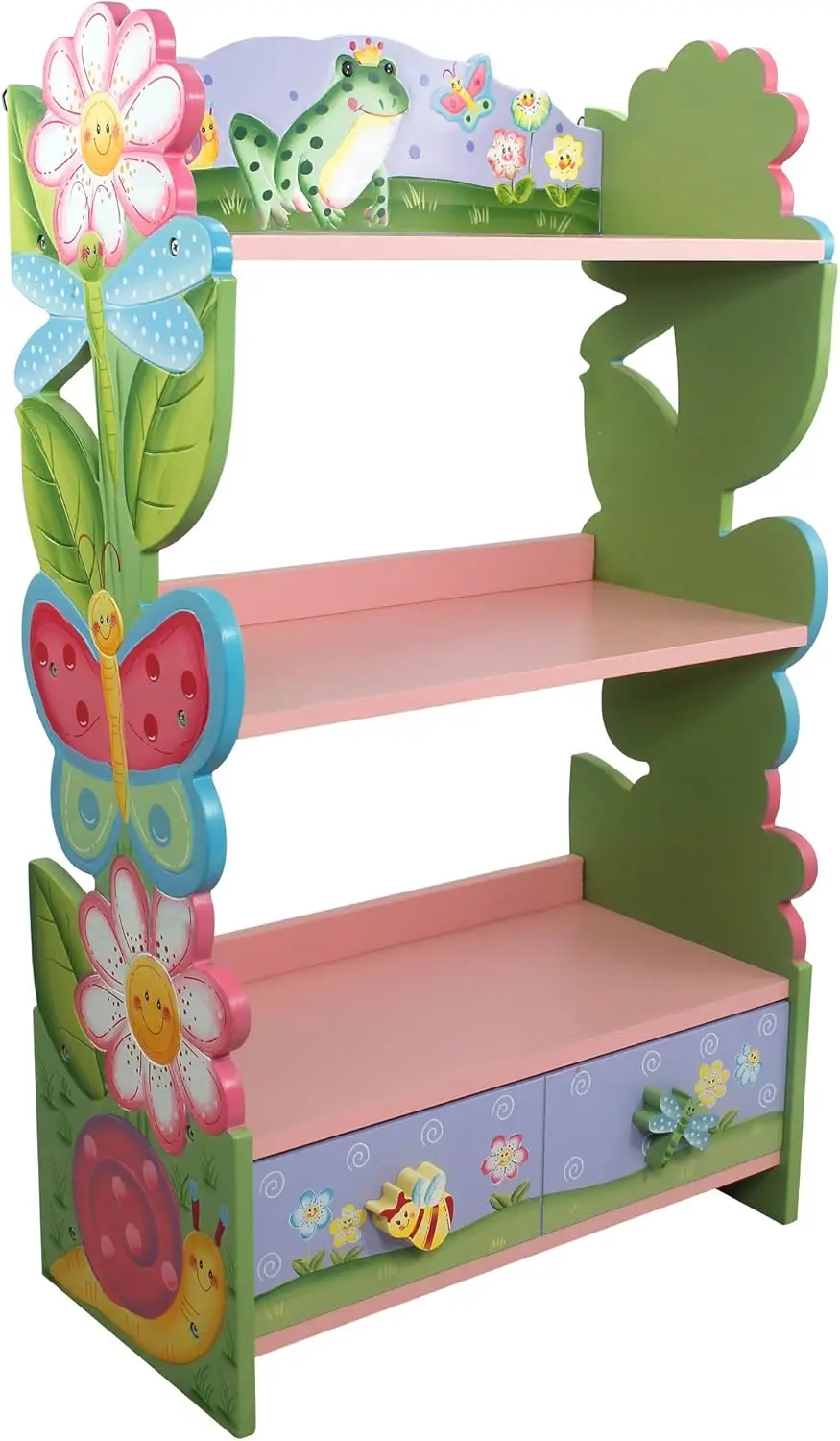 Magic Garden Multi-Tiered Wooden Children'S Bookshelf And Storage Drawers, Multicolor