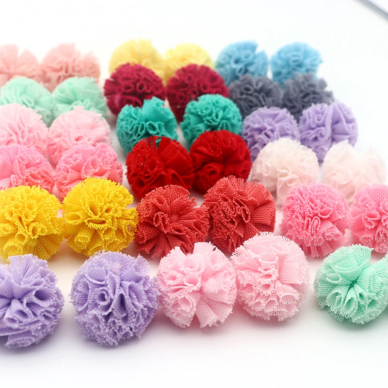 30-60 Pieces 2.5 Cm Lace Gauze Elastic Flower Ball DIY Craft Supplies Hair Ornament Pendant Jewelry Material Yarn Ball Pom Poms