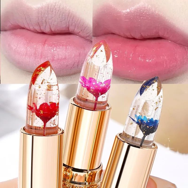 Temperaturfarbwechselnder Blumen-Lippenstift Feuchtigkeitsspendender Kristall-Lippenbalsam Wasserfester Langanhaltender Jelly-Lippenstift Lippenpflege Make-up