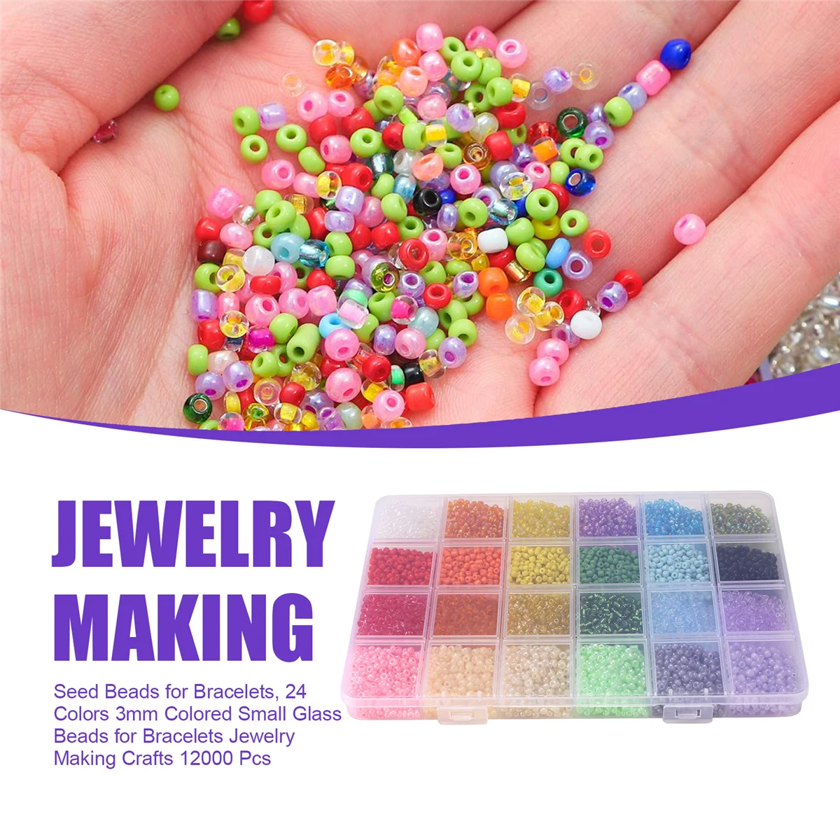 HOT Seed Beads for Bracelets 24 Colors 3mm Colored Small Glass Beads for Bracelets Jewelry Making Crafts 12000 Pcs