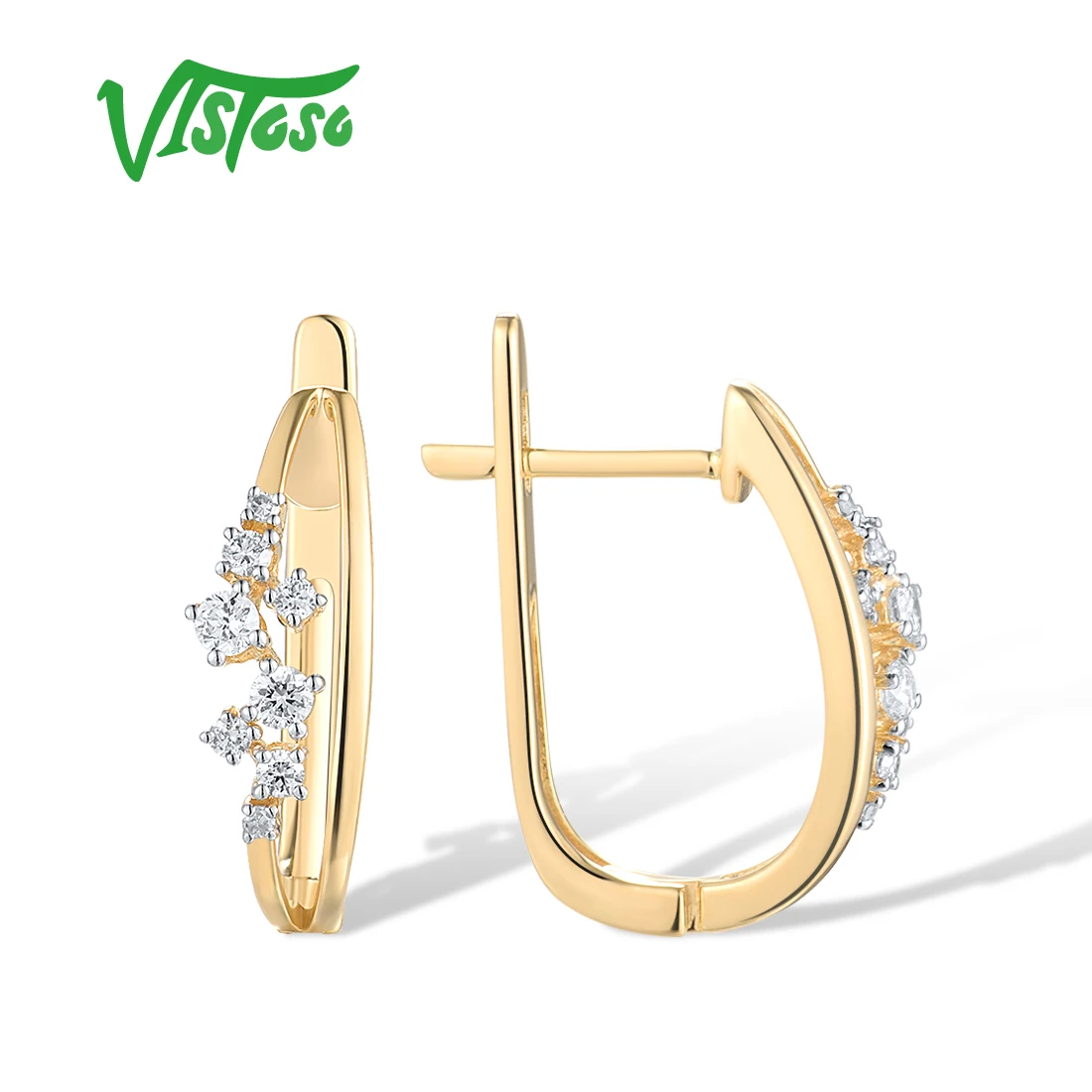 VISTOSO Real 14K 585 Yellow Gold Earrings For Women Sparkling Diamond Exquisite Wedding Anniversary Party Gifts Fine Jewelry Set