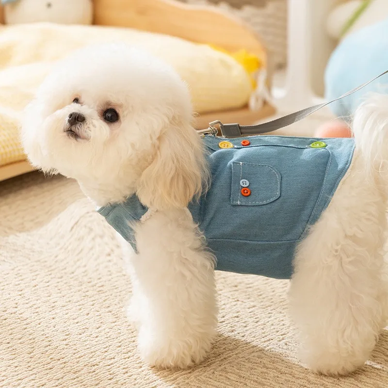 

Fashionable Pet Vest Winter Velvet Warm Dog Coat Puppy Denim Clothes Colorful Buttons Teddy Cardigan Pet Supplies