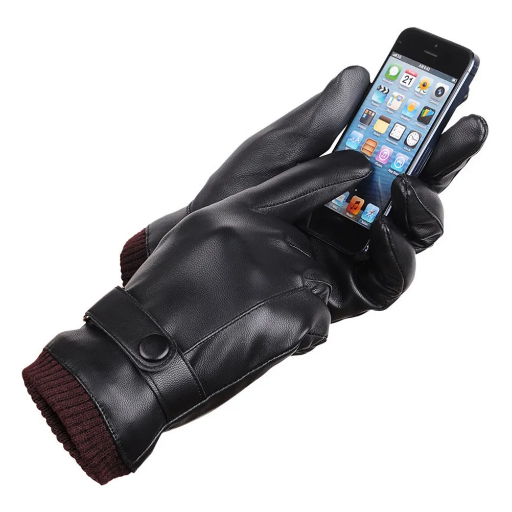 

PU Touchscreen Gloves Black Free Size Winter Warm Driving Gloves All Fingers Work on Smartphones Outdoor Use